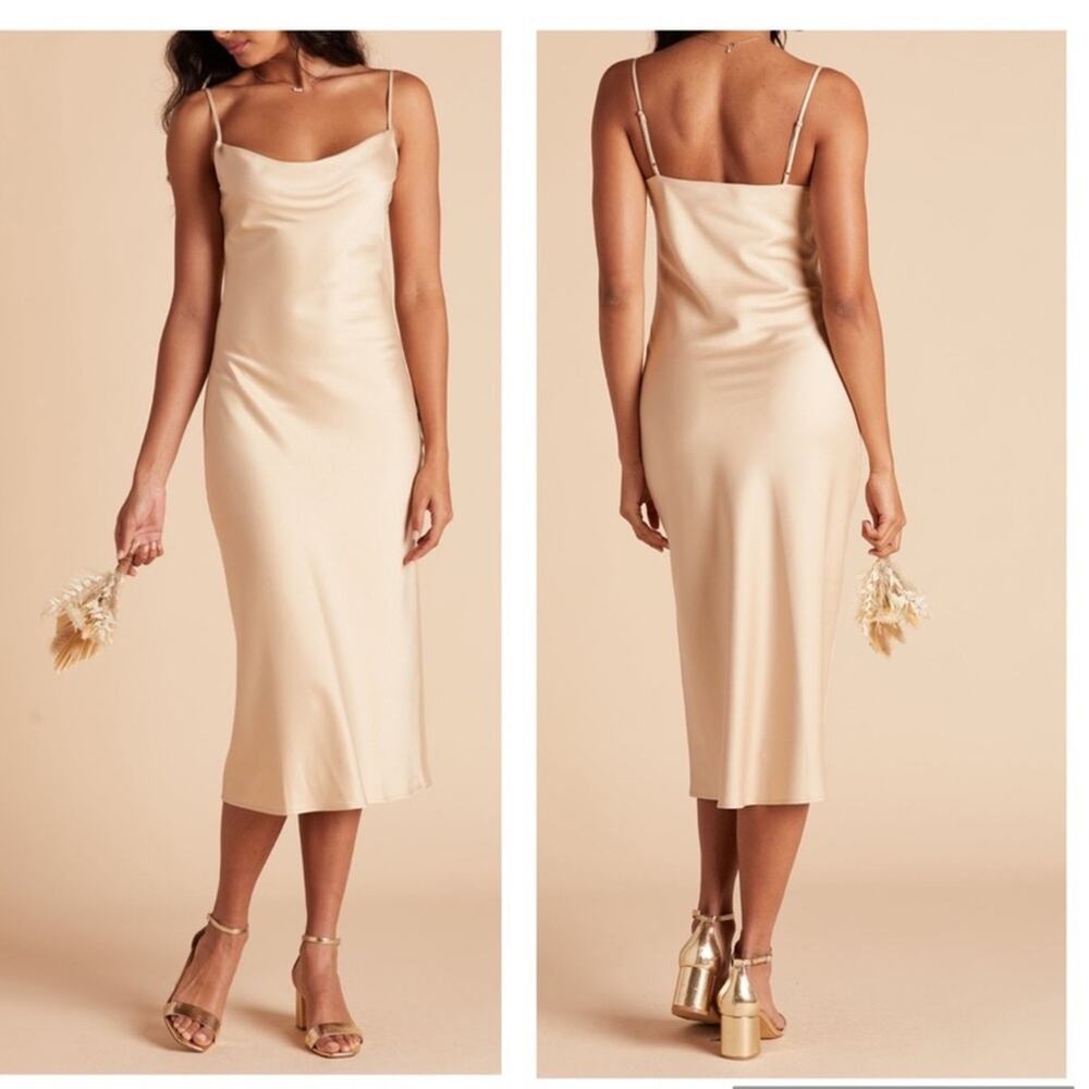 Birdy Grey Lisa Satin Matte Gold Cowl Neck Midi Dress S NWT